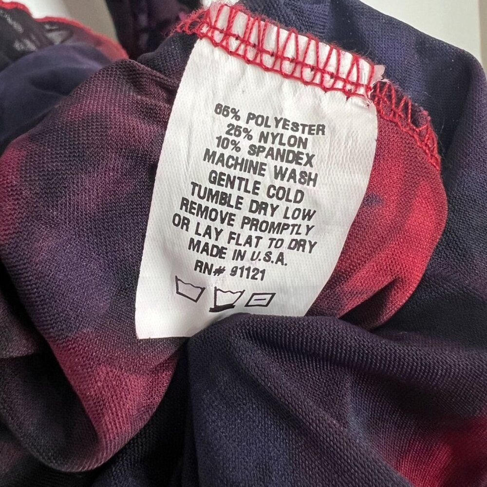 Snoskins Blouse Womens Large Black Red Purple Sheer Velvet Burnout Floral Ruffle - Picture 5 of 11